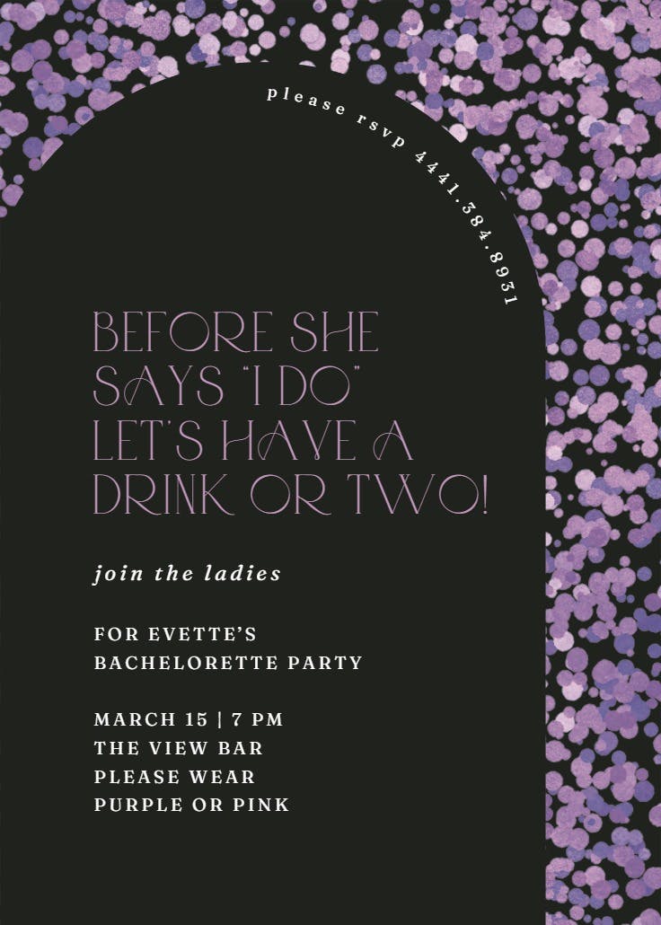 Lavender confetti - bachelorette party invitation